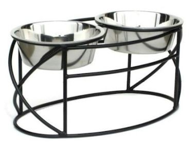 Oval Cross Double Raised Feeder (Option: Medium  Black)
