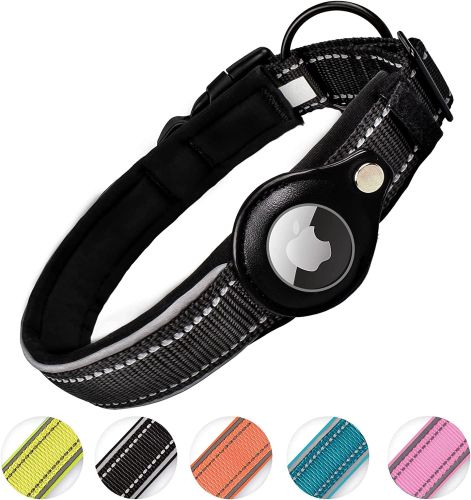 Reflective AirTag Dog Collar; ivienx Apple Air Tag Heavy Duty Dog Collar [Wide] Padded Pet Collar with AirTag Case Holder Accessories for Small M