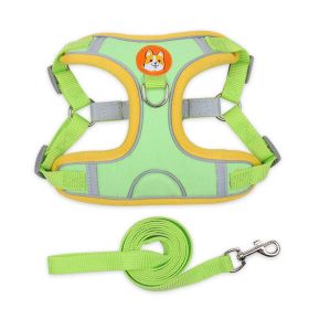 dog Harnesses and dog leash set; Pet Chest Strap Vest Dog Strap Small Dog Rope Wholesale Reflective Dog Towing Rope (colour: green, Specification (L * W): M)